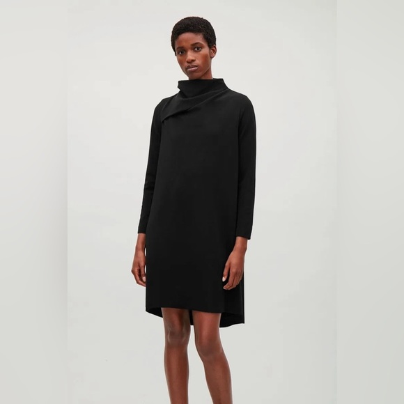 COS Dresses & Skirts - COS women’s black modest classic A Line draped neck long sleeve dress in size S